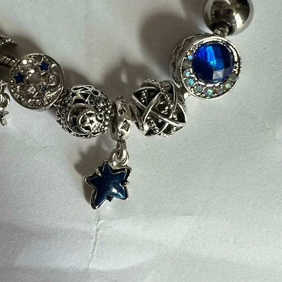 moon and star charm bracelet celestial blue silver jewelry - Picture 5 of 6